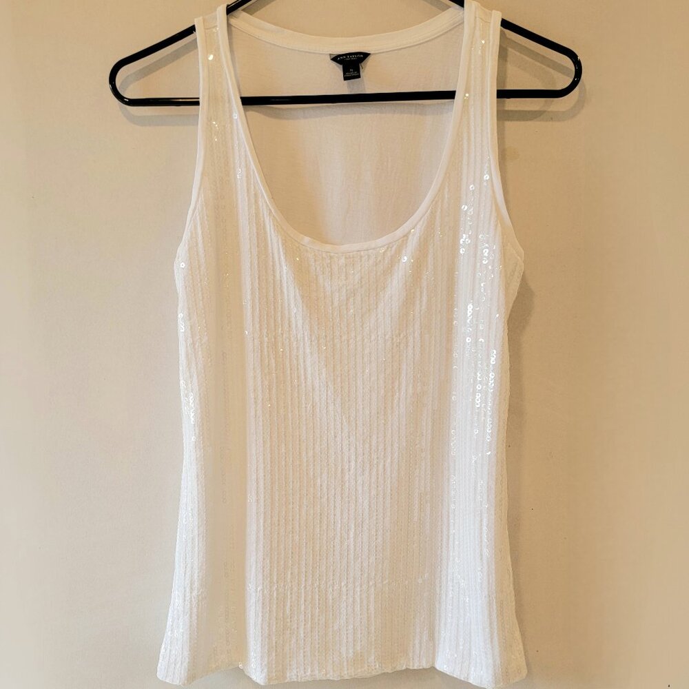 Ann Taylor Sequin White Tank Size Small